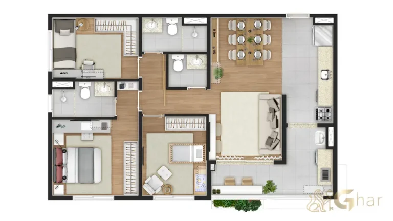 Planta de apartamento 3 dormitórios suíte do ix. Santana em Santana São Paulo