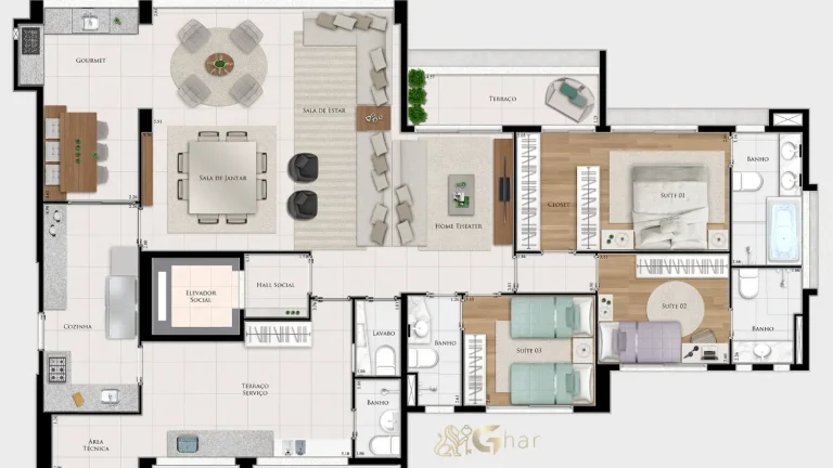 Planta de apartamento com 3 dormitórios em condomínio no bairro Santana São Paulo