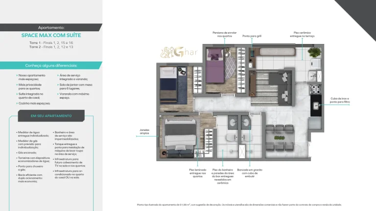 Planta do apartamento de 3 dormitórios do Vivaz Prime Voluntários da Pátria em Santana São Paulo