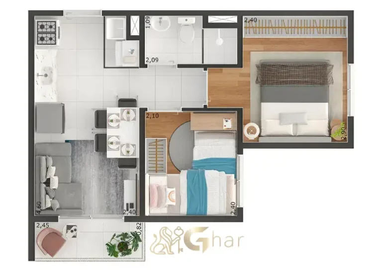 Planta do apartamento de 2 dormitórios do Meu Plano&José Bonifácio em São Paulo