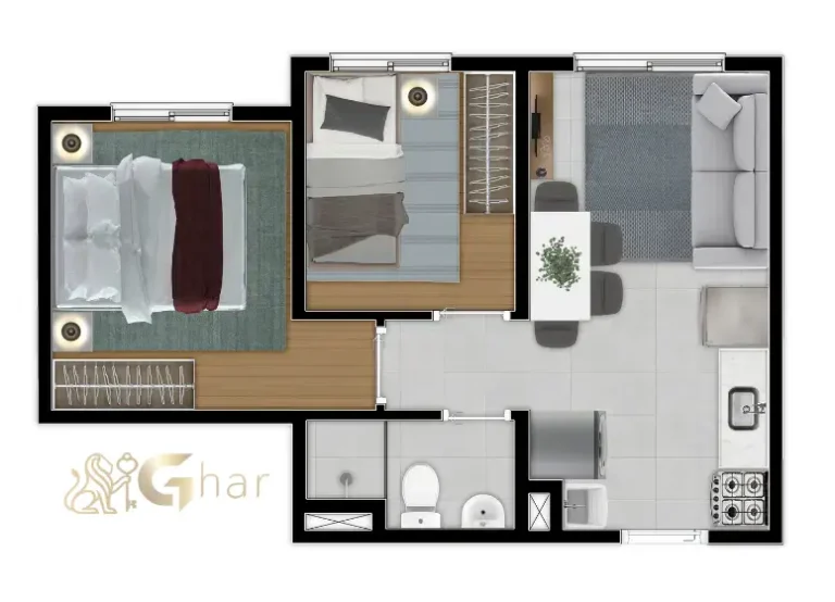 Planta de apartamento com 2 dormitórios no condomínio Meu Plano&São Miguel em São Paulo