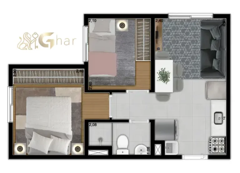 Planta de apartamentos com 2 dormitórios em condomínio no São Miguel Paulista São Paulo