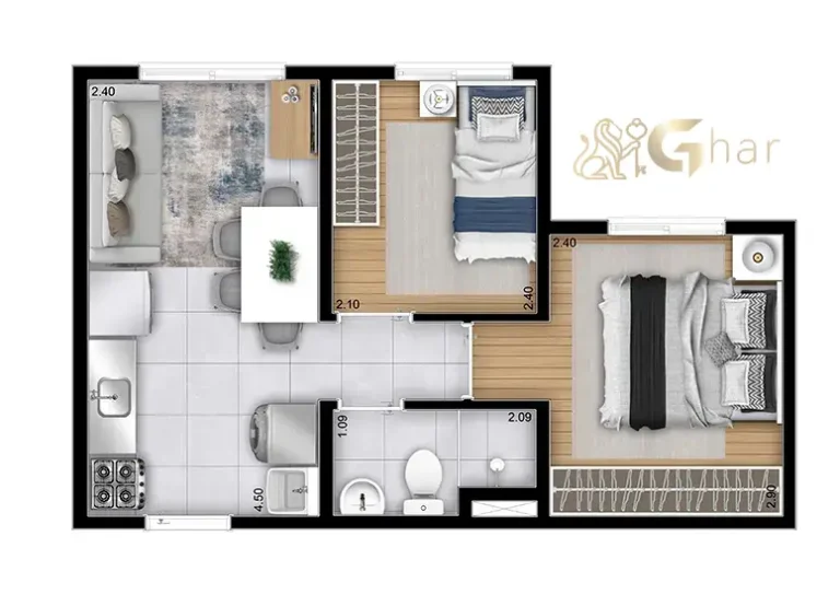 Planta de apartamento em condomínio residencial no Guaianases Zona Leste de São Paulo