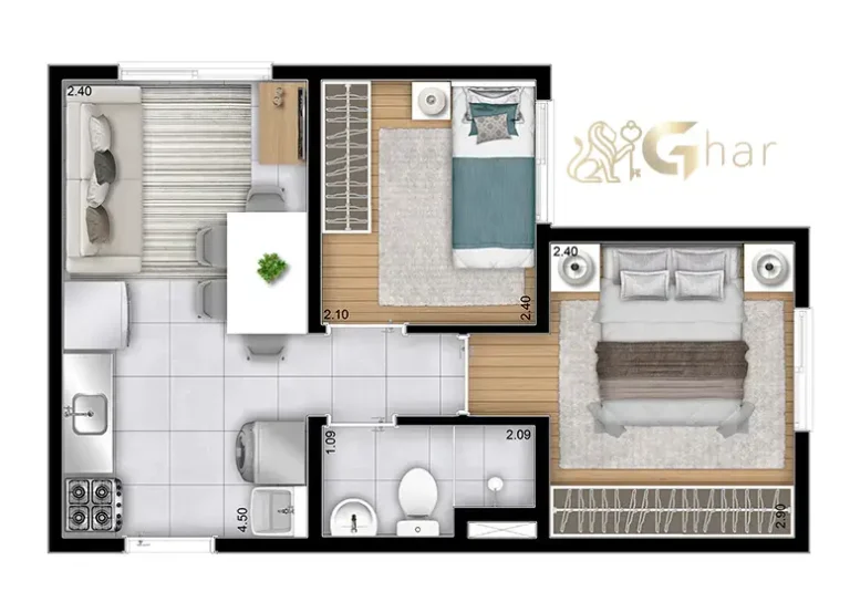 Planta do apartamento Plano&Guaianases 2 dormitórios no bairro Guaianases em São Paulo