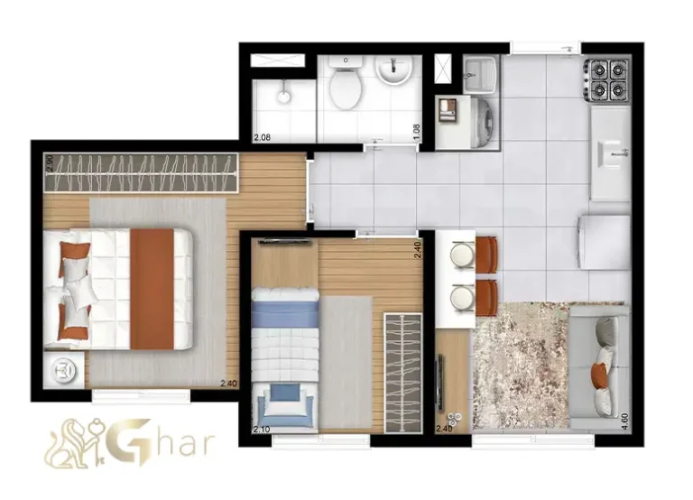 Planta de apartamento térreo com 2 dormitórios em condomínio no bairro São Miguel São Paulo