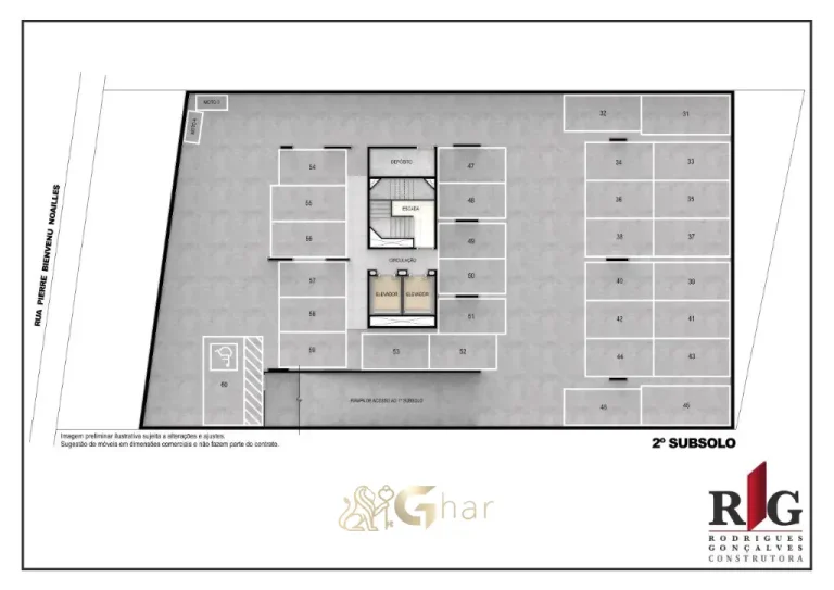 Planta de implantação do segundo subsolo do Bienvenu Edifício no bairro Santana em São Paulo