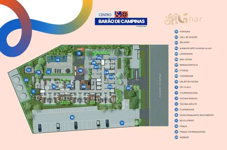 Planta de implantação do condomínio Centro&Barão de Campinas no bairro Campos Elíseos São Paulo