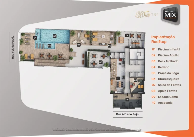 Planta do rooftop em condomínio residencial no bairro Santana Zona Norte de São Paulo