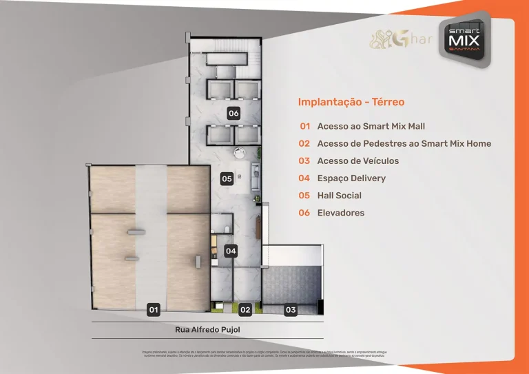 Planta de implantação do condomínio Smart Mix Santana no bairro Santana São Paulo