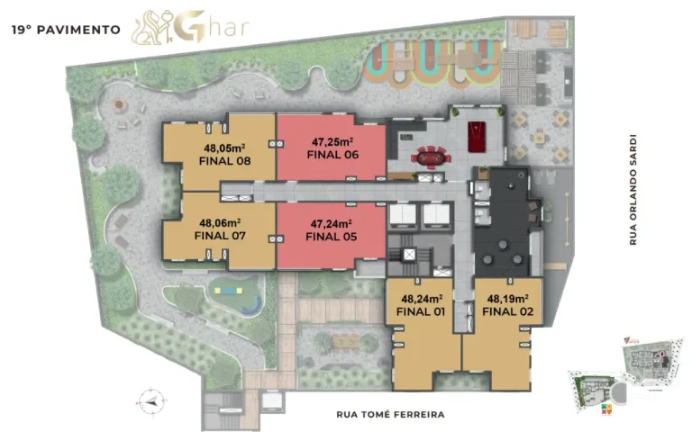 Planta tipo do condomínio Altos Home Club Santana no bairro Santana em São Paulo