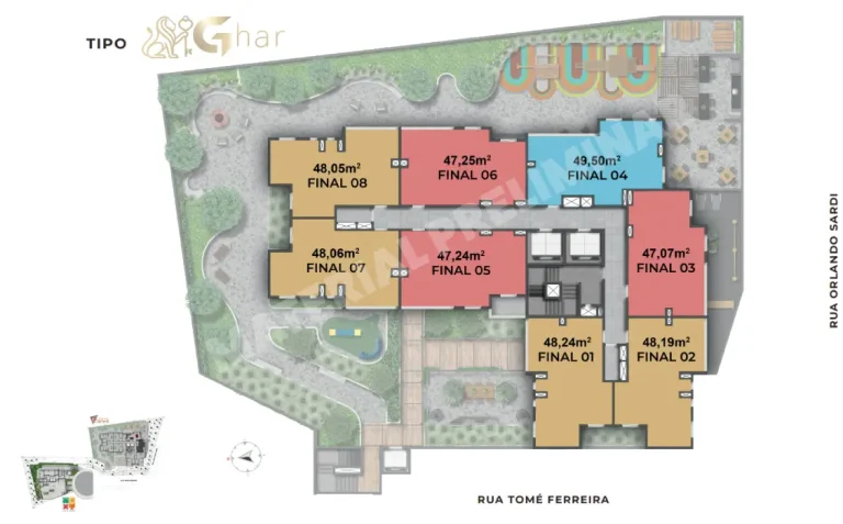 Planta tipo em condomínio com apartamentos no bairro Santana São Paulo