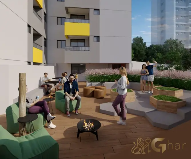 Praça de convivência em condomínio com lazer em apartamentos no bairro Santana São Paulo