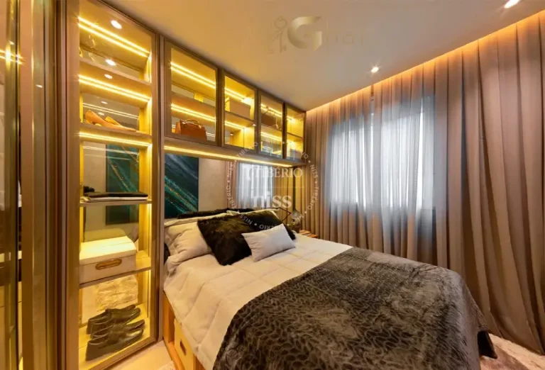 Quarto de casal do apartamento decorado do condomínio Hello Santana em Santana São Paulo