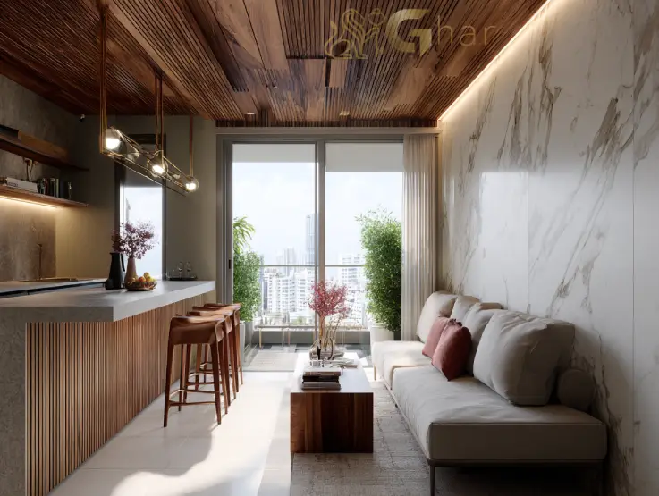 Sala de estar em imóvel na ZN SP bem iluminada