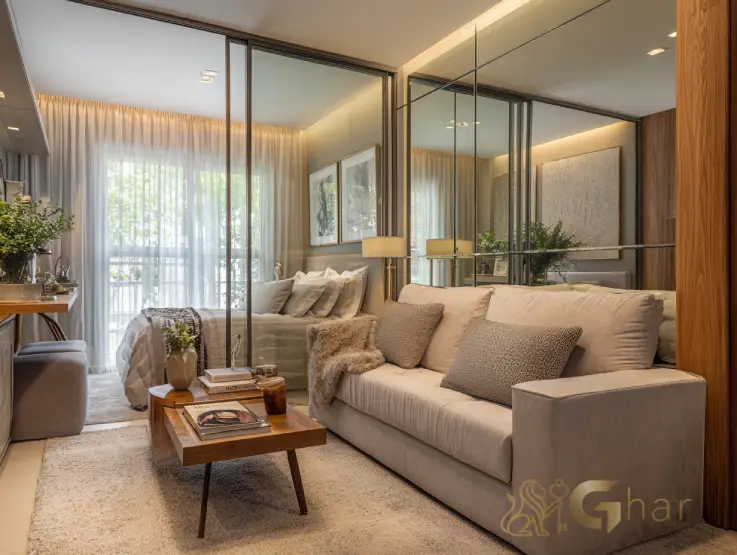 Sala de apartamentos compactos Santana com iluminação natural e ambiente integrado