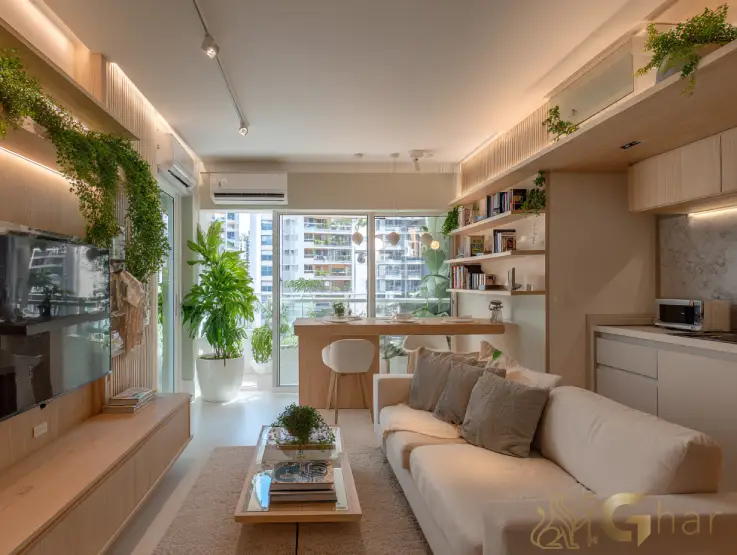 Sala integrada de apartamentos compactos Santana Zona Norte de São Paulo com design moderno e funcional