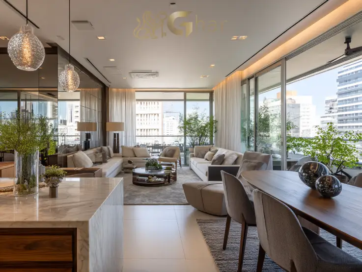 Sala decorada de apartamento 2 dormitórios Santana com design contemporâneo