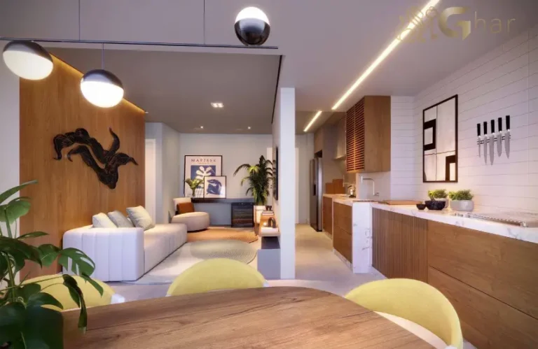 Sala e cozinha integradas em apartamento decorado no Santana São Paulo