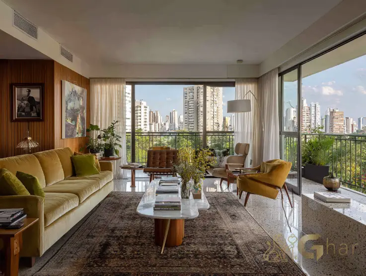 Sala de estar de apartamento em Santana SP com decoração contemporânea
