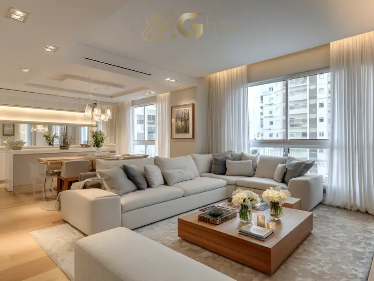 Sala de estar do apartamento decorado do Vivaz Prime Voluntários da Pátria em Santana São Paulo