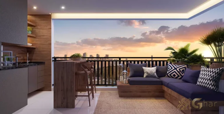 Terraço gourmet do apartamento decorado Onix Altos de Santana Prime no bairro Santana em São Paulo