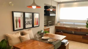 Varanda gourmet integrada em condomínio residencial no bairro Santana Zona Norte de São Paulo