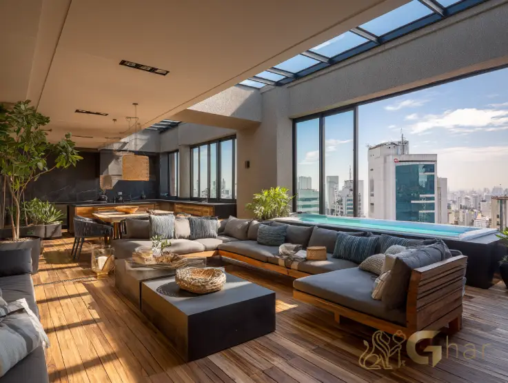 Área externa de cobertura no Tucuruvi com terraço amplo na Zona Norte