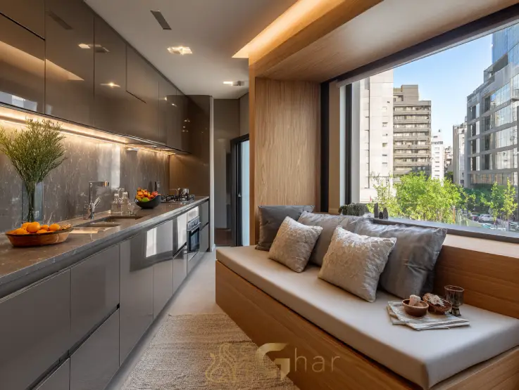 Cozinha de imóvel na Zona Norte de São Paulo com espaço otimizado