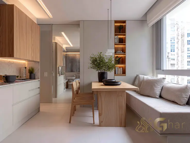 Cozinha integrada em apartamento pequeno no Jardim São Paulo com layout funcional