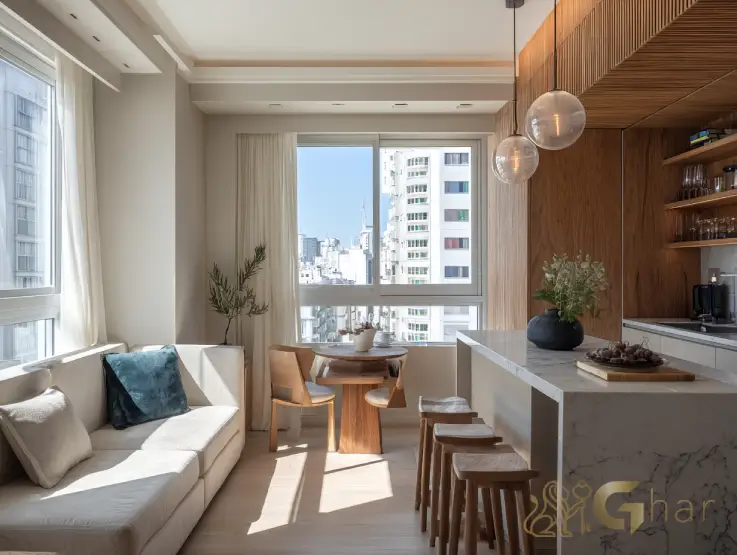 Cozinha integrada em imóvel compacto no Tucuruvi São Paulo com layout funcional