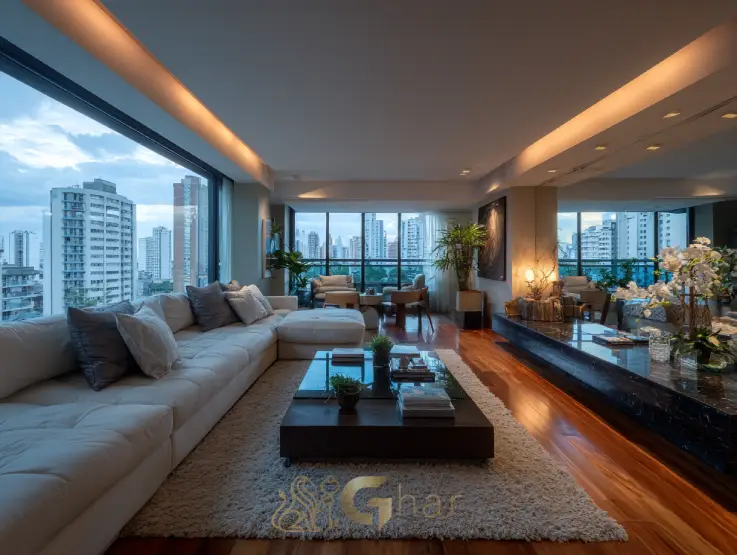 Living elegante em apartamento premium no Tucuruvi com design sofisticado e espaços integrados