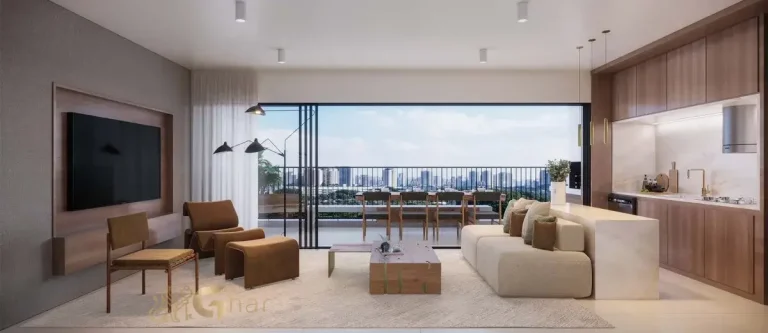 Living do apartamento decorado do The Bridge Braz Leme em Santana São Paulo