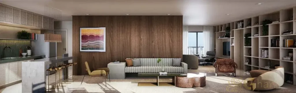 Living em condomínio residencial no Santana Zona Norte de São Paulo com ambientes integrados