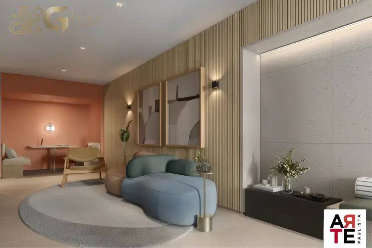 Lobby de entrada em condomínio com apartamentos no Paraíso São Paulo