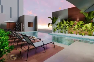 Área de piscina com solarium em condomínio residencial no Tucuruvi Zona Norte de São Paulo