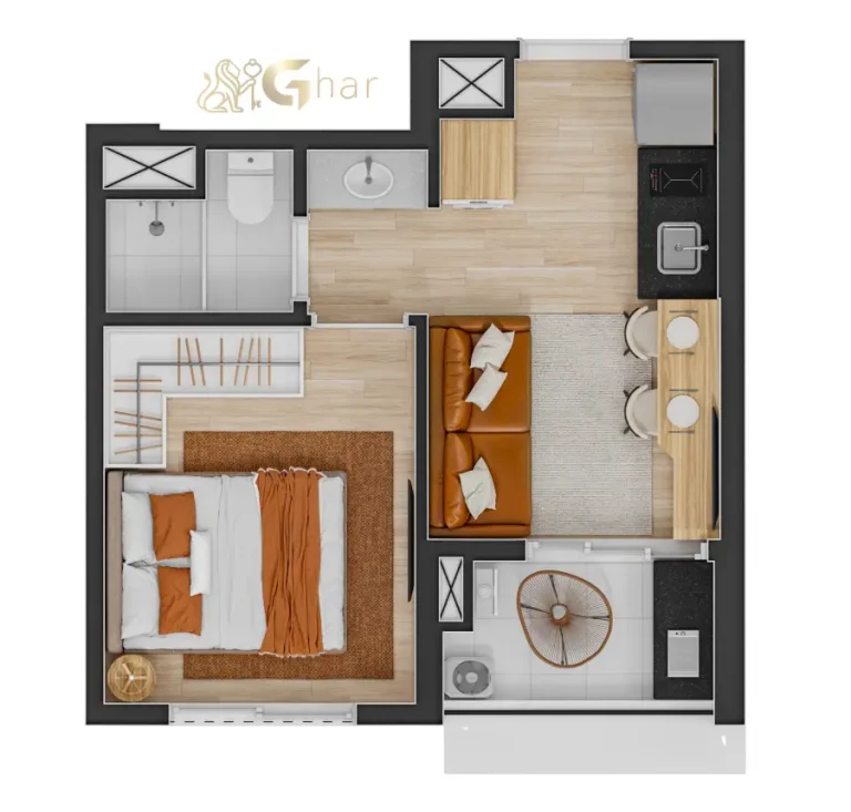 Planta de apartamento 1 dormitório com metragem variada no Jardim São Paulo São Paulo