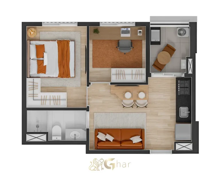 Planta de apartamento 34m² com 1 dormitório no Jardim São Paulo São Paulo