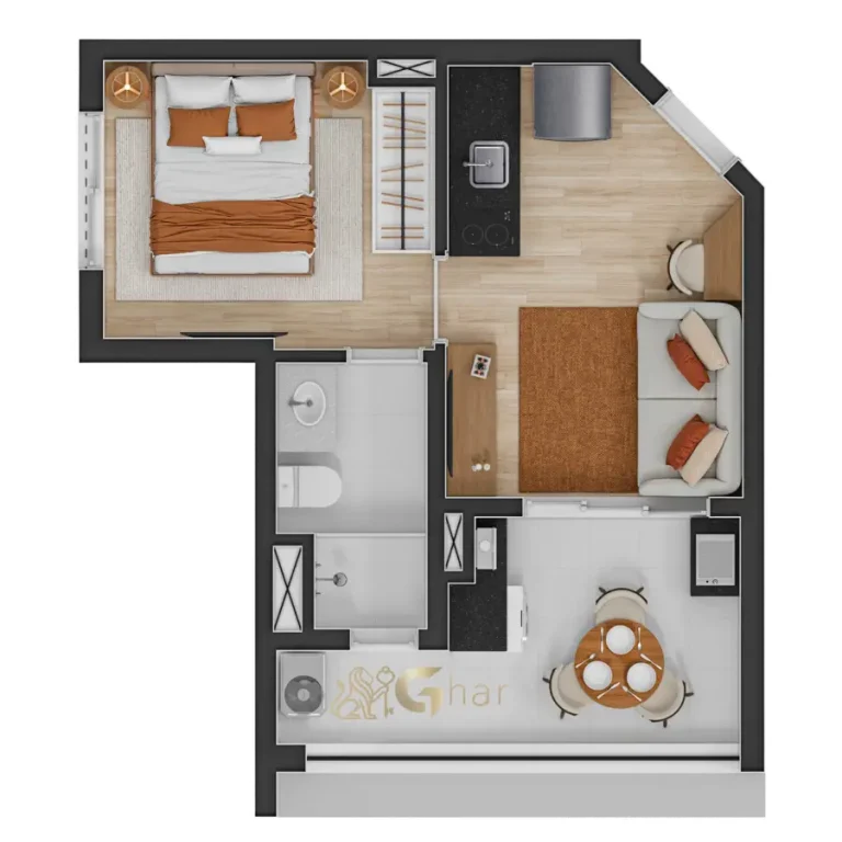 Planta de apartamento 39m² com 1 dormitório no condomínio Dux Jardim São Paulo