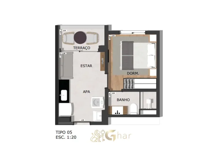 Planta de apartamento 1 dormitório em condomínio na Parada Inglesa São Paulo