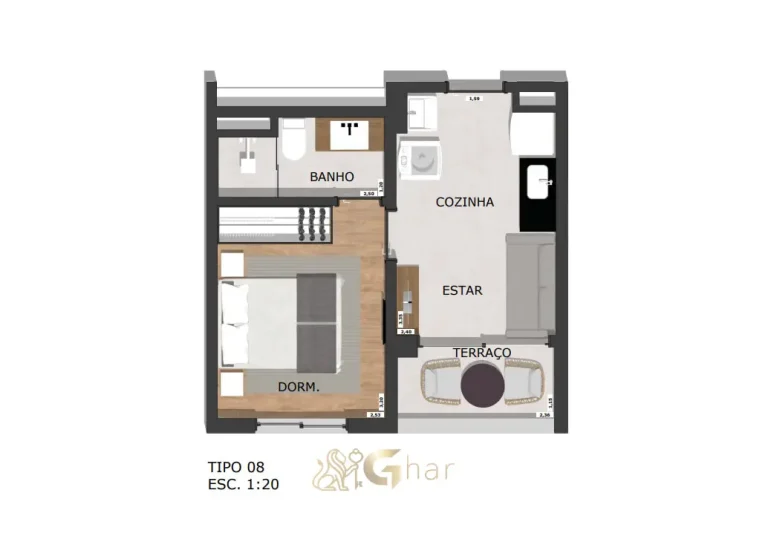 Planta de apartamento 1 dormitório em condomínio na Parada Inglesa São Paulo