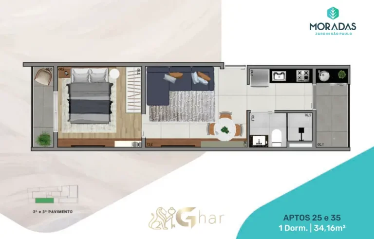 Apartamento 1 dormitório no Jardim São Paulo SP com planta compacta e eficiente