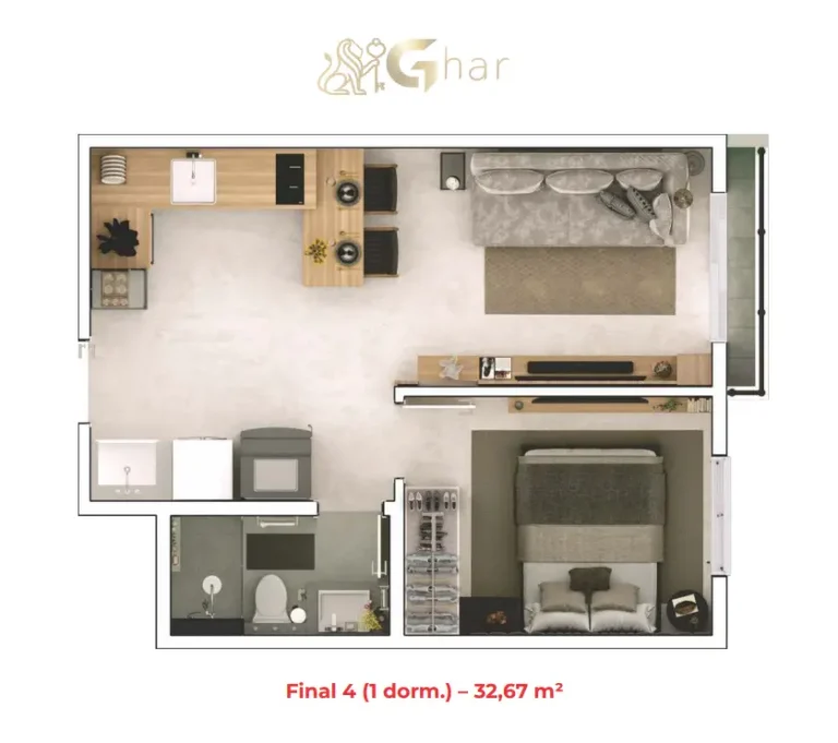 Planta de apartamento 1 dormitório em apartamentos na Parada Inglesa São Paulo