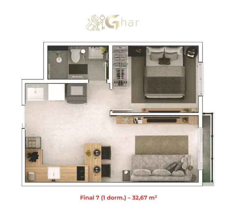 Planta de apartamento 1 dormitório em apartamentos na Parada Inglesa São Paulo