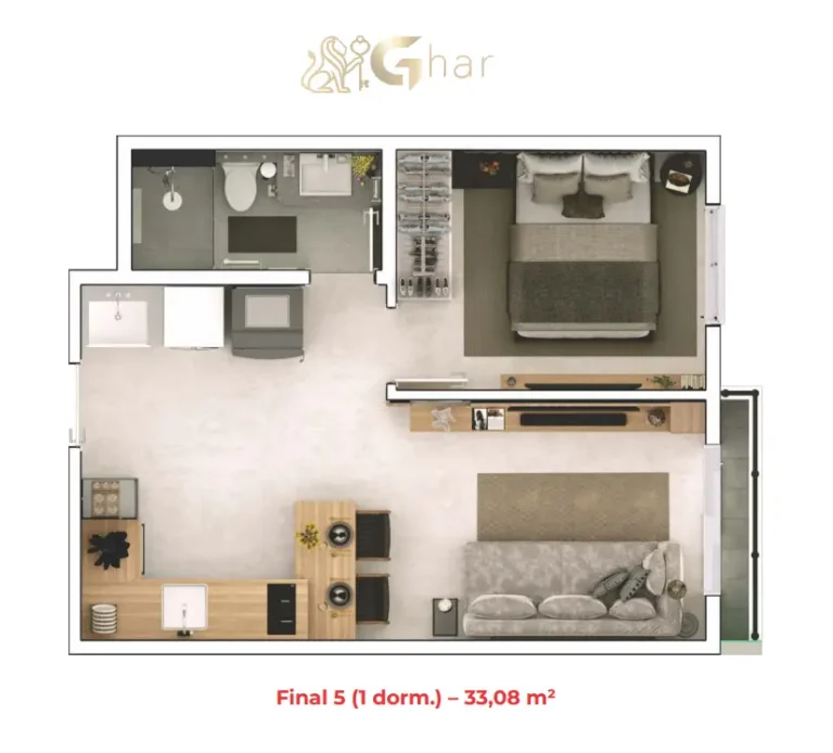 Planta de apartamento 1 dormitório em condomínio residencial na Parada Inglesa Zona Norte de São Paulo