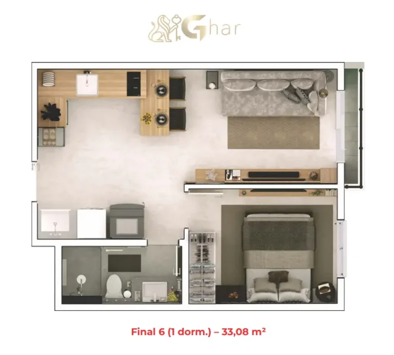 Planta do apartamento de 1 dormitório do Place Station Parada Inglesa na Parada Inglesa em São Paulo