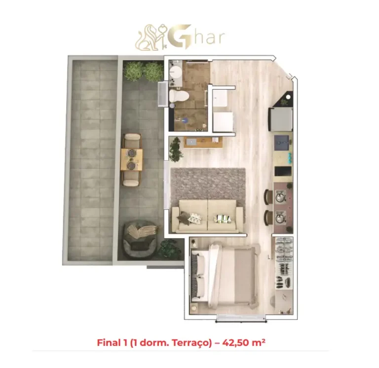 Planta de apartamento 1 dormitório em apartamentos na Parada Inglesa São Paulo