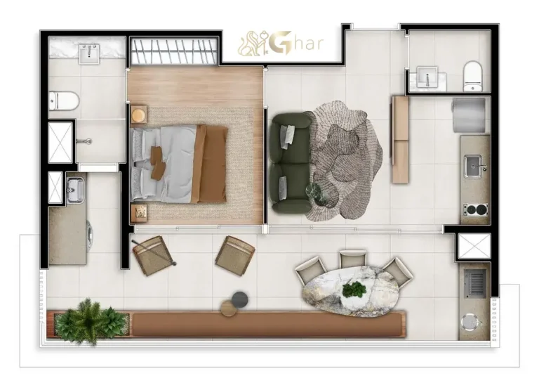 Planta de apartamento compacto em Santana São Paulo com 1 suíte e 57m²