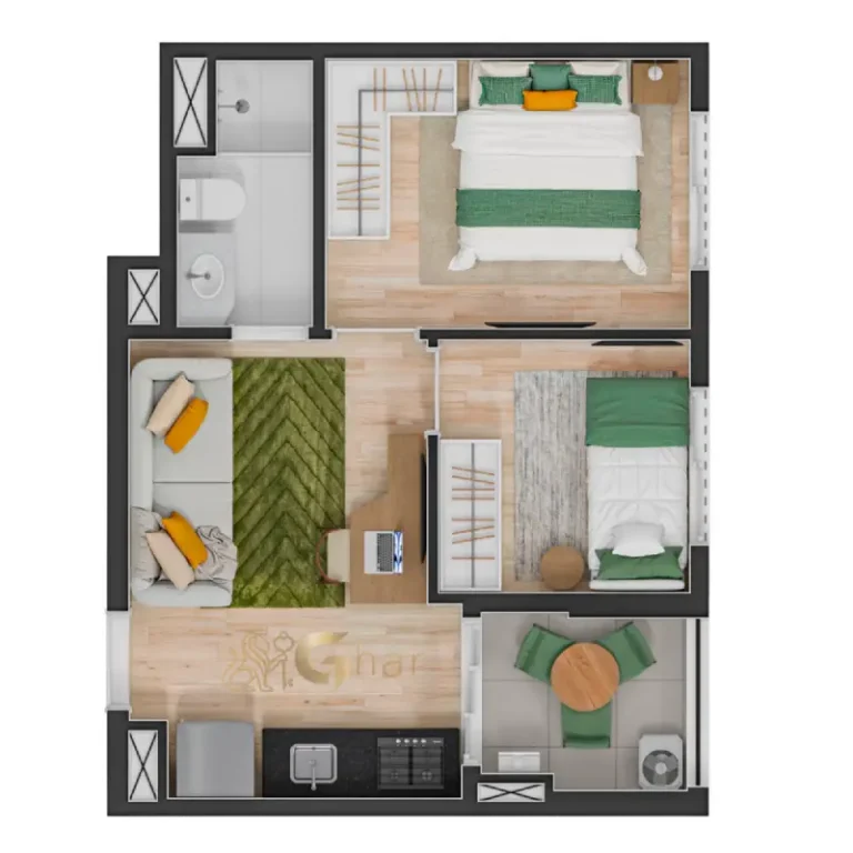 Planta de apartamento 2 dormitórios no condomínio Dux Jardim São Paulo no bairro Jardim São Paulo