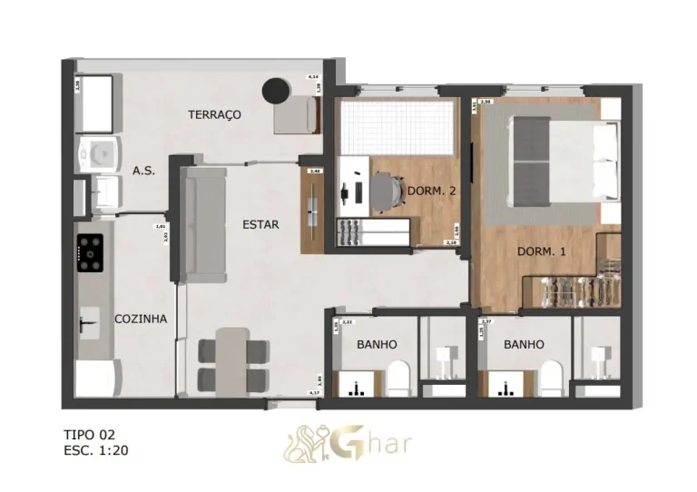 Planta de apartamento 2 dormitórios em condomínio na Parada Inglesa São Paulo