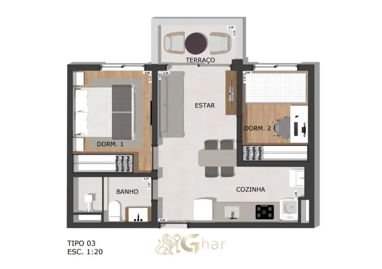 Planta de apartamento 2 dormitórios do Home Parada Inglesa na Parada Inglesa São Pau